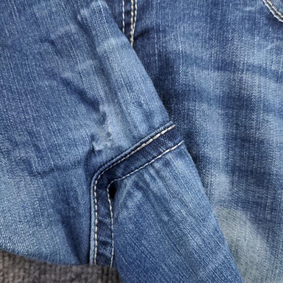 WallFlower Womens Cuffed Cropped Jeans Blue Size 11 Faded Whiskers 2-Button - Picture 5 of 16